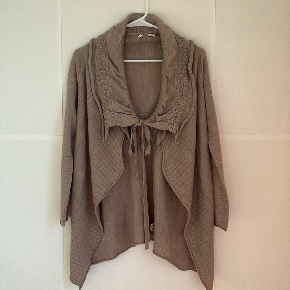 Anthropologie Ha’Penny Long Line Wool Shawl Cardigan Oatmeal XS see condition - Picture 2 of 8